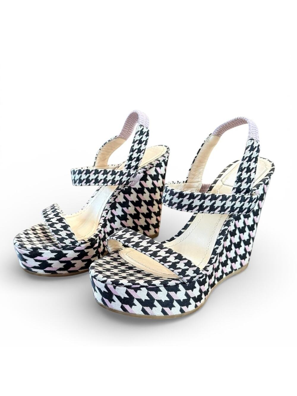 Christian Dior Volt Houndstooth Canvas Wedge Slingback Sandals EU 39 US 9 - Picture 1 of 16